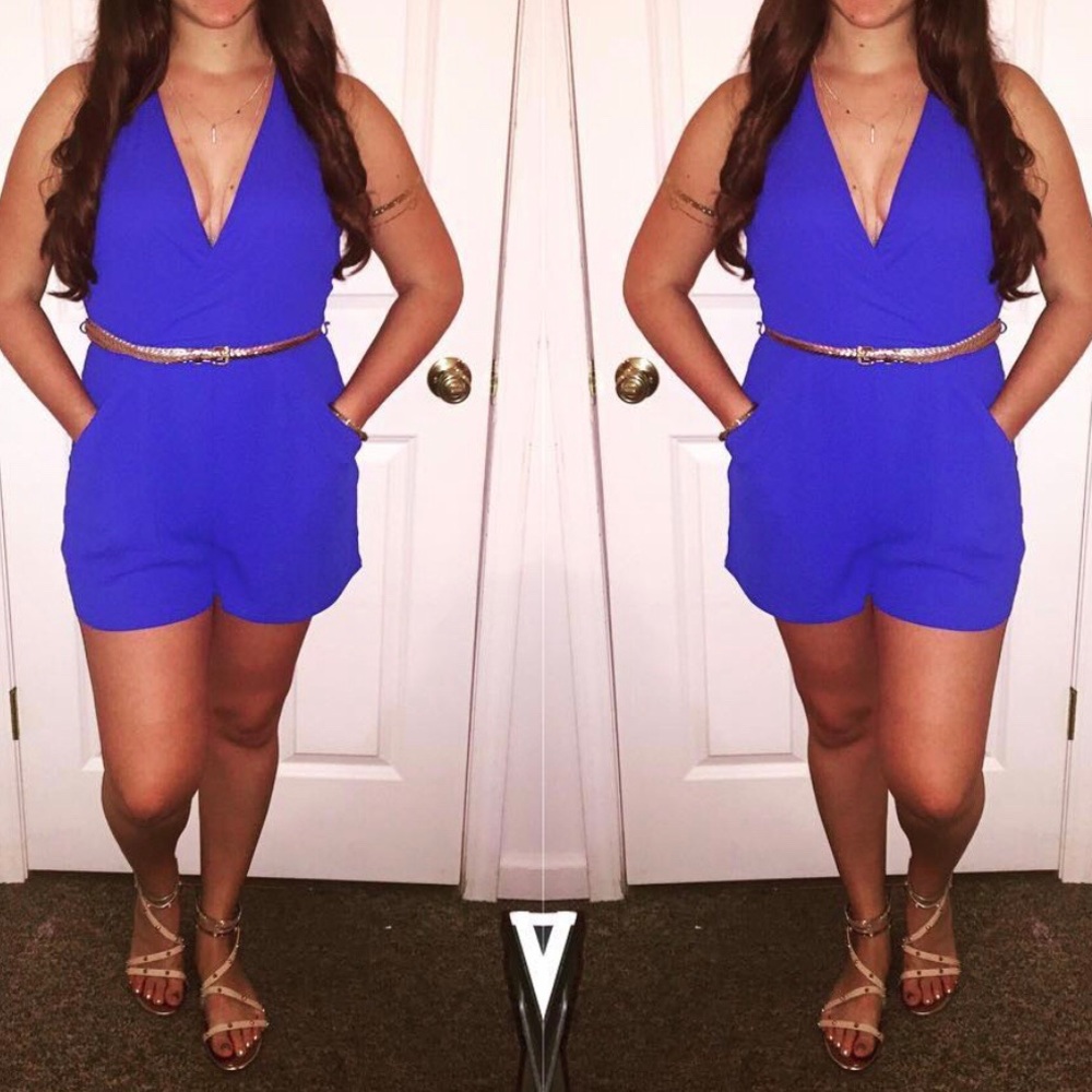 Blue Shorts Romper with Pockets